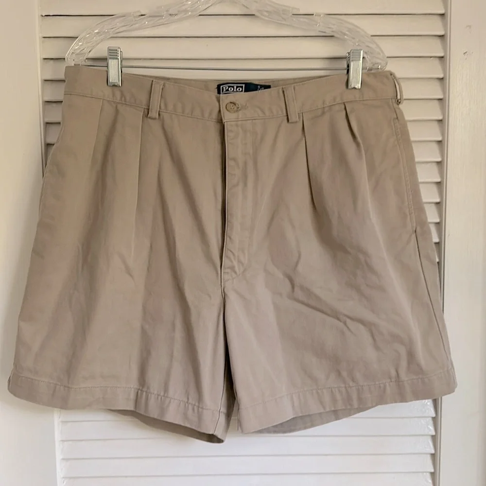 Polo by Ralph Lauren Khaki Pleated Cotton Shorts
